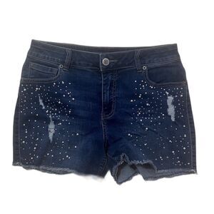 Maurices Women’s Imitation Pearl Studded Denim Bling Jean Shorts Size 5/6 SHORT